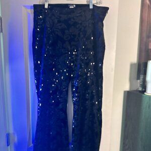 Venus Black Flocked Sequin Pants - Super Cute - Plus Size - 16 R